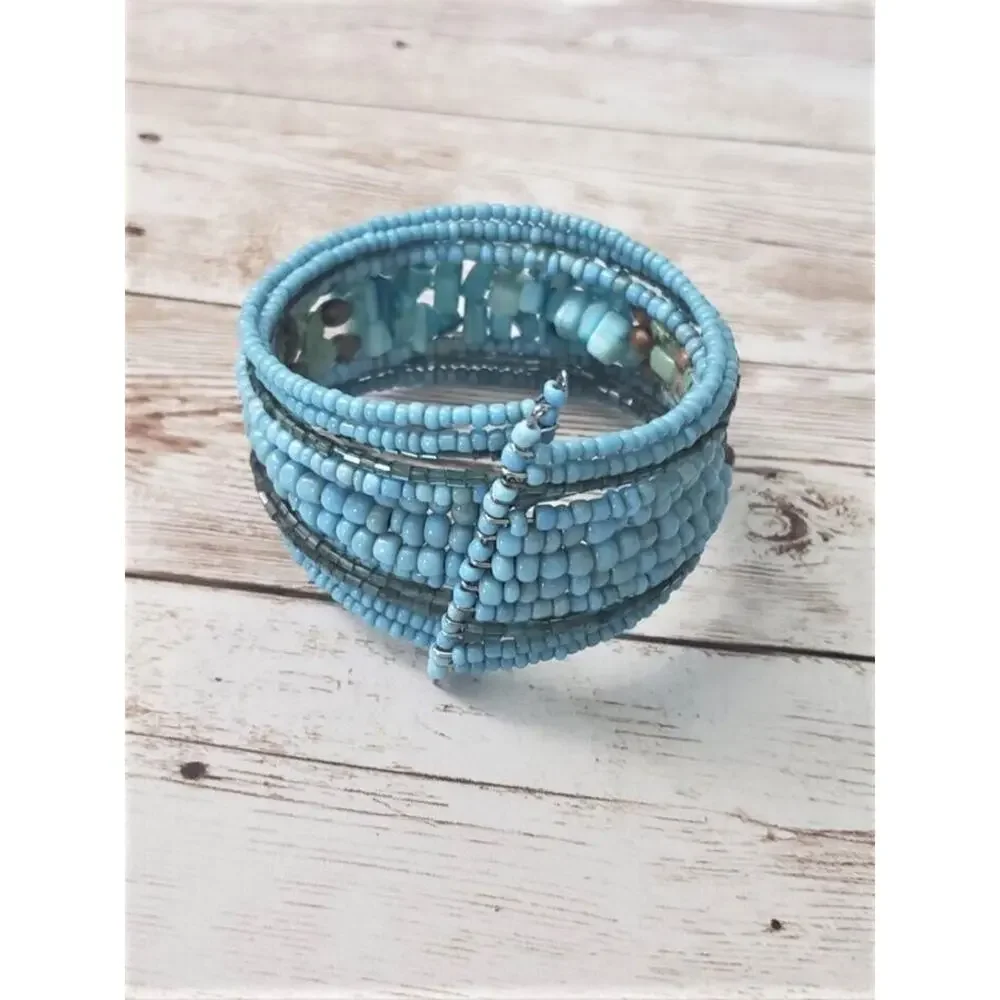 Vintage Bracelet / Bangle - Turquoise Tone Wrap Bracelet